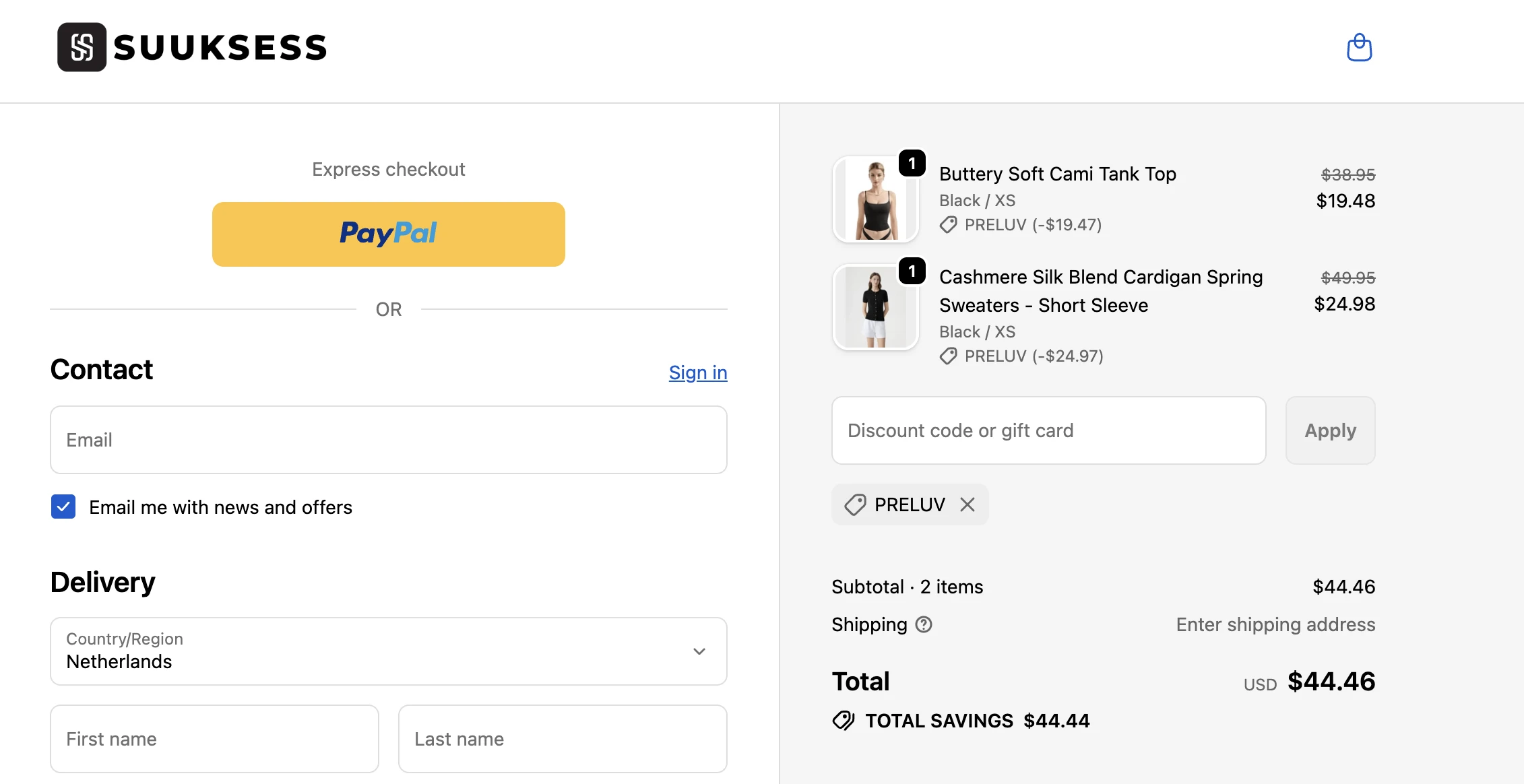 Use Discount Code PRELUV for 55% OFF Sitewide at SUUKSESS